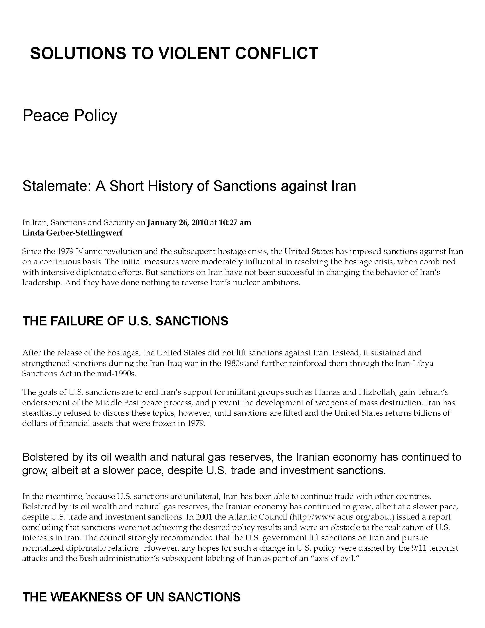 Stalemate: A Short History of Sanctions Against Iran