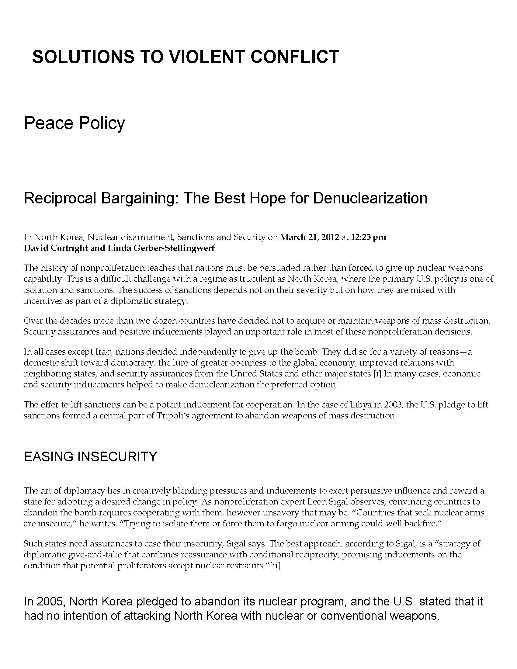 Reciprocal Bargaining: The Best Hope for Denuclearization