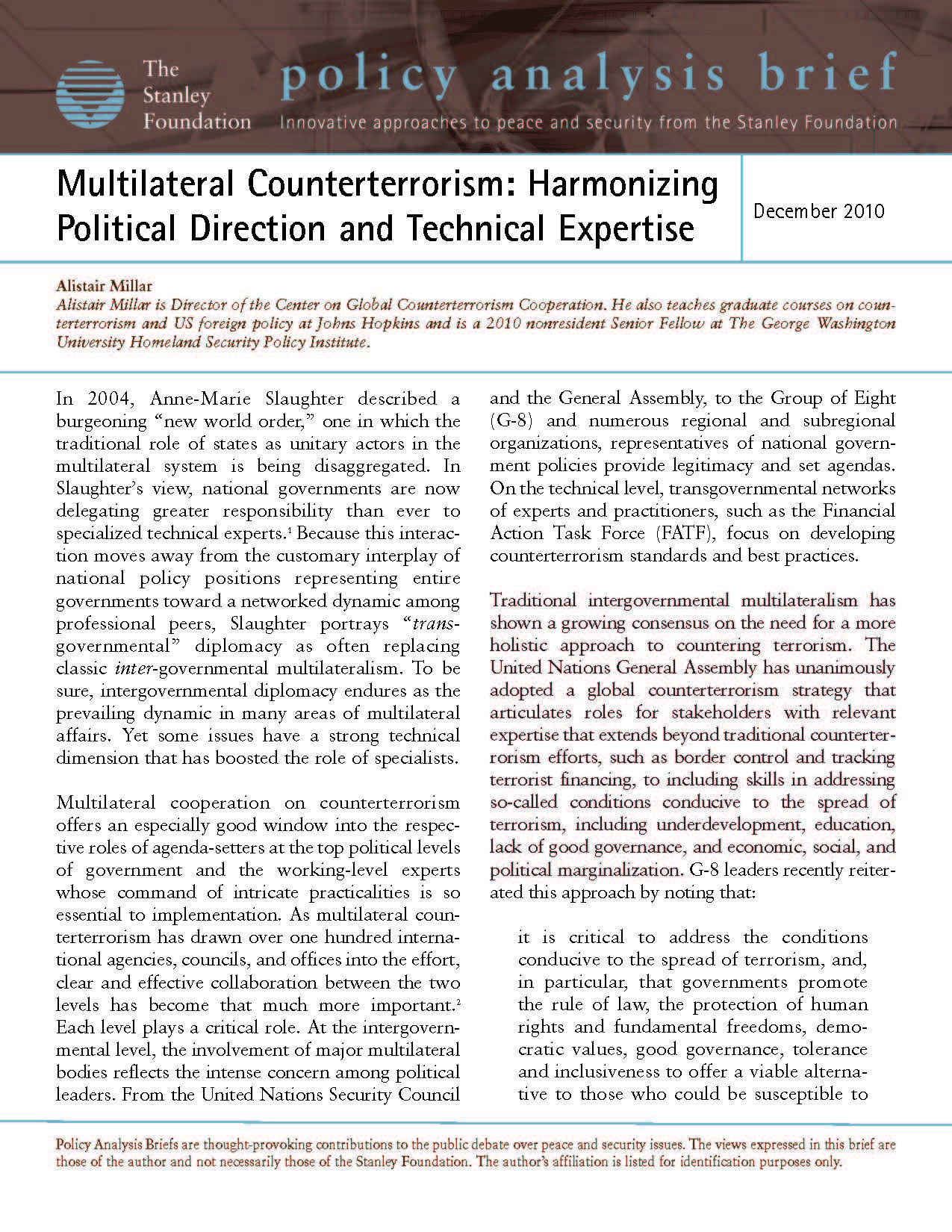 Multilateral Counterterrorism: Harmonizing Political Direction and Technical Expertise