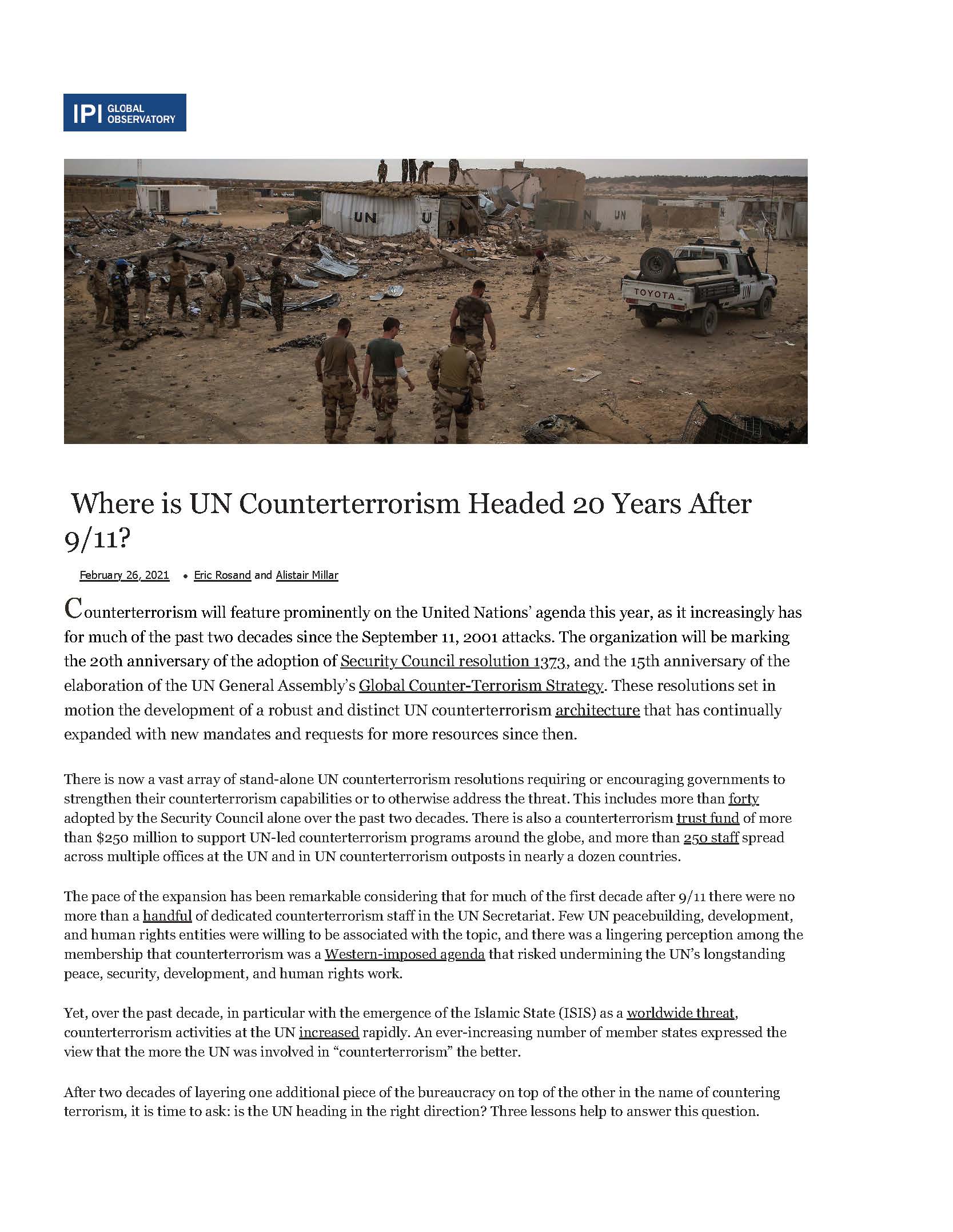 Where is UN Counterterrorism Headed 20 Years After 9/11?