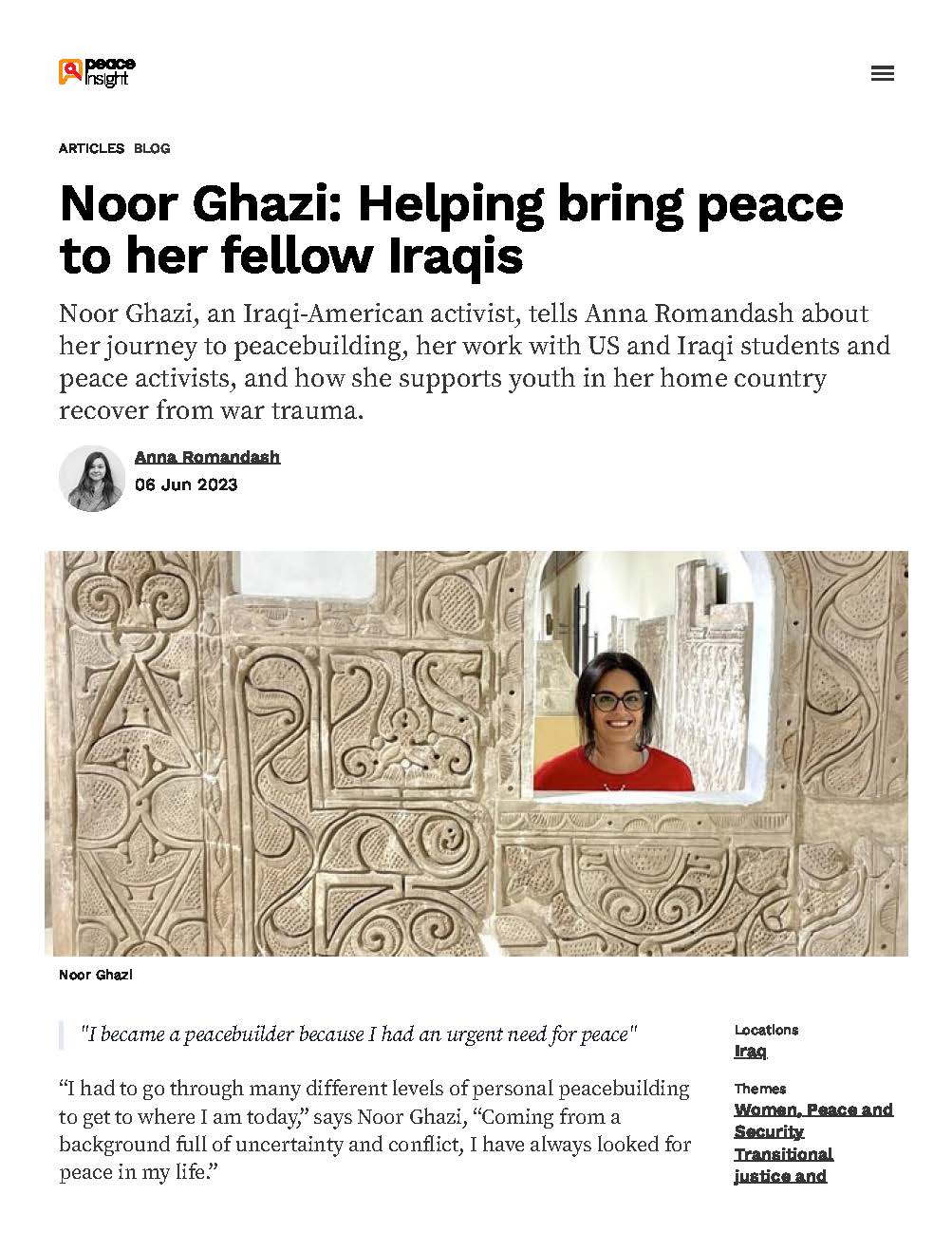 Noor Ghazi: Helping bring peace to her fellow Iraqis