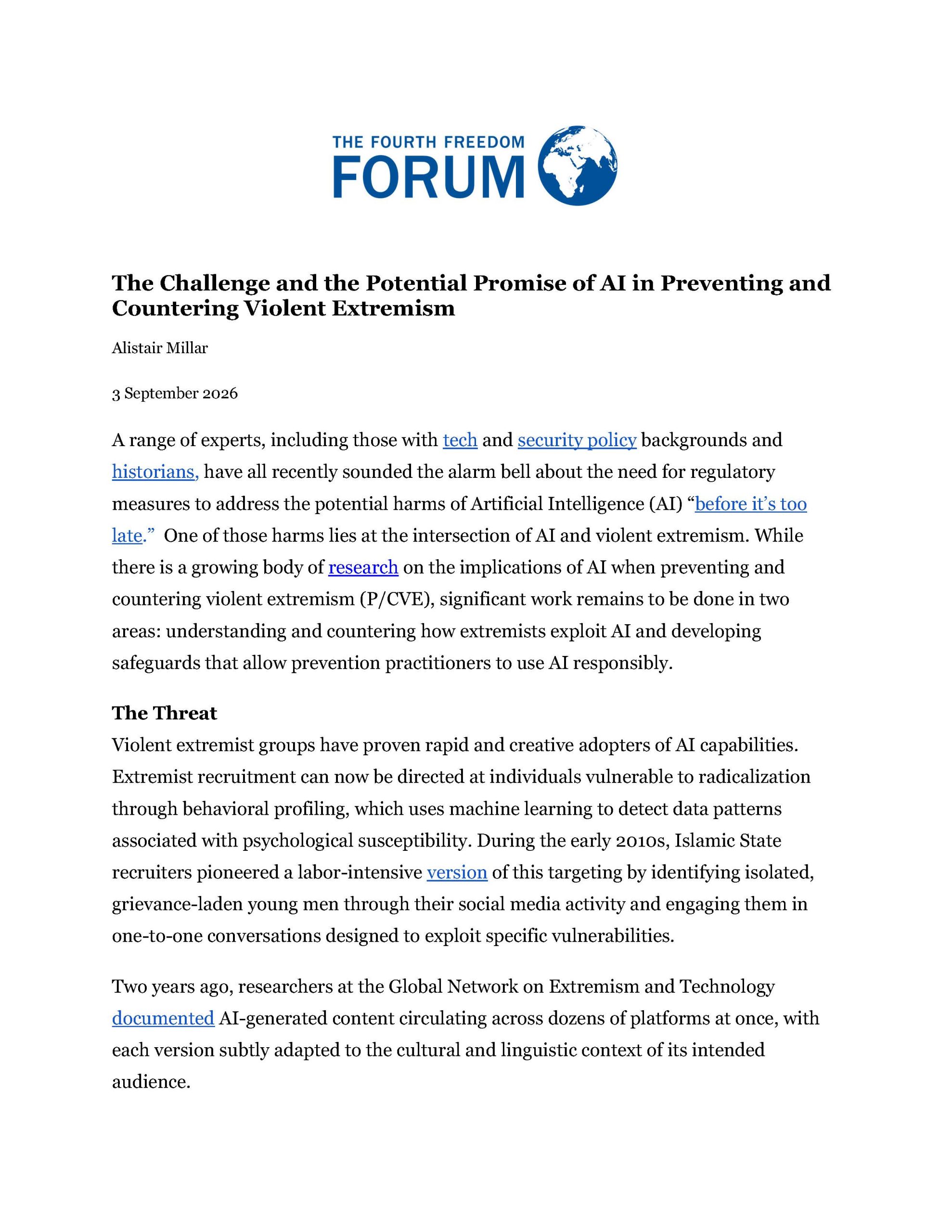 The Challenge and the Potential Promise of AI in Preventing and Countering Violent Extremism